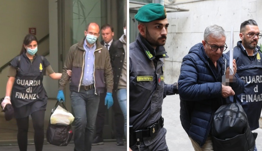 Angelo and Gaetano Fontana being escorted by police after their arrest during raids in Milan.