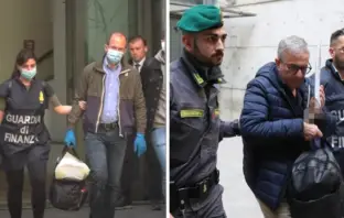 Italian Anti-Mafia Police raids net 91 arrests Angelo and Gaetano Fontana being escorted by police after their arrest during raids in Milan.
