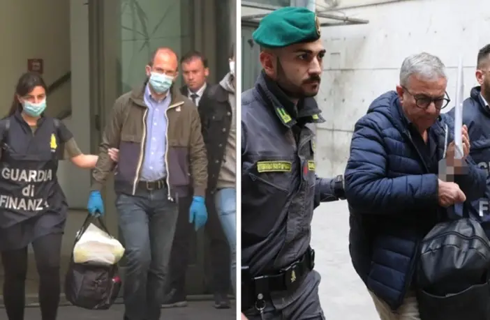 Angelo and Gaetano Fontana being escorted by police after their arrest during raids in Milan.
